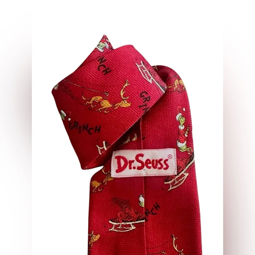 Dr. Seuss Grinch Sleigh Ride Tie - All Over Graphic - Red